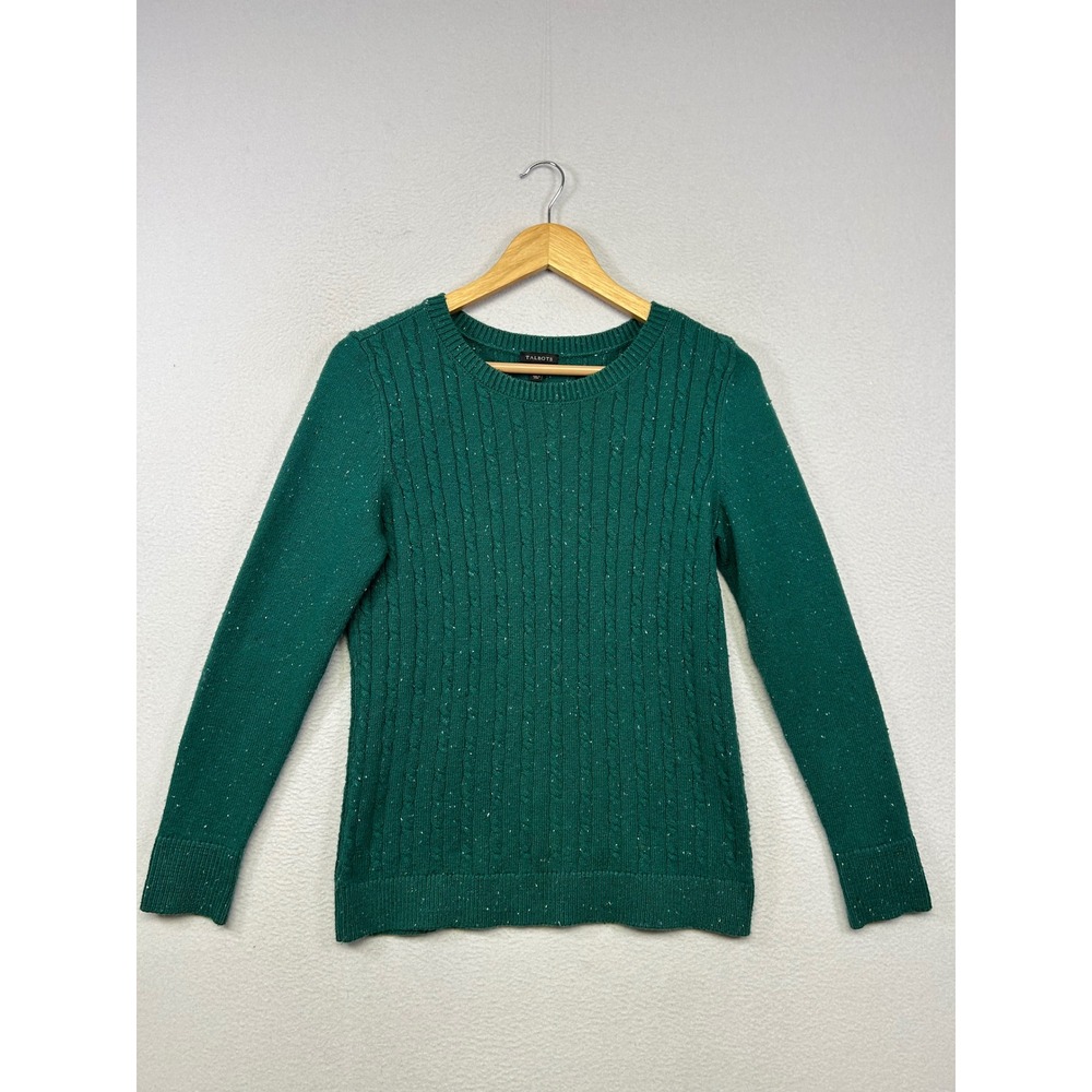 Dark Academia Talbots Womens Small Green Cable Knit Flecked Button Cuff Sweater